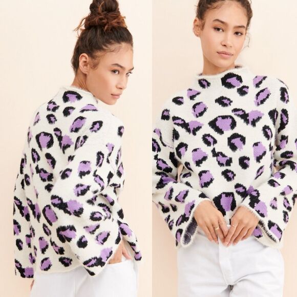 Moon River Lilac Leopard Funnel Neck Sweater | medium | Anthropologie - Picture 2 of 11